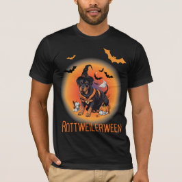 Rottweiler Witch Halloween Basic Donker T-shirt