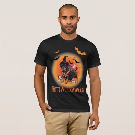 Rottweiler Witch Halloween Basic Donker T-shirt (Voorkant volledig)