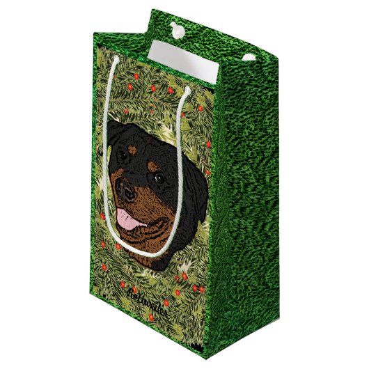 Rottweiler Wreath Klein Cadeauzakje (Voorkant Gekanteld)