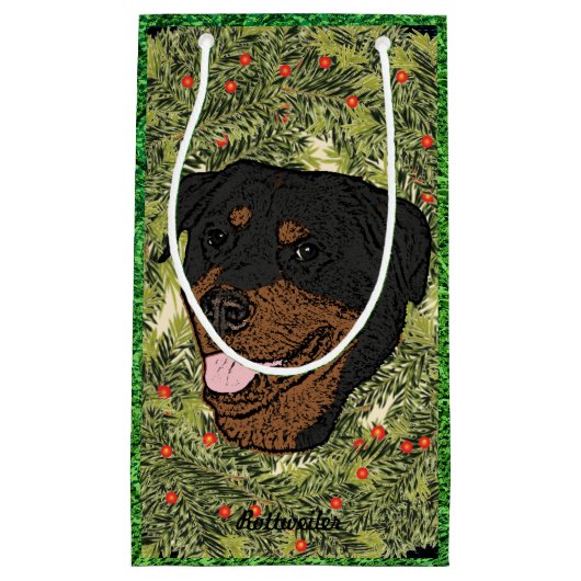 Rottweiler Wreath Klein Cadeauzakje (Voorkant)