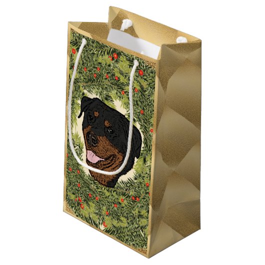 Rottweiler Wreath Klein Cadeauzakje (Achterkant Gekanteld)