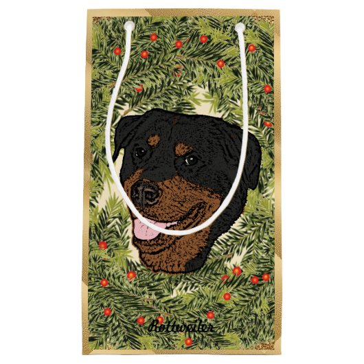 Rottweiler Wreath Klein Cadeauzakje (Voorkant)