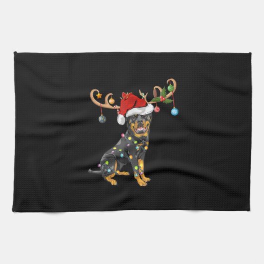 Rottweiler Xmas Gift Santas Reindetweiler Theedoek (Horizontaal)