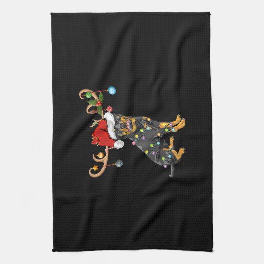 Rottweiler Xmas Gift Santas Reindetweiler Theedoek (Verticaal)