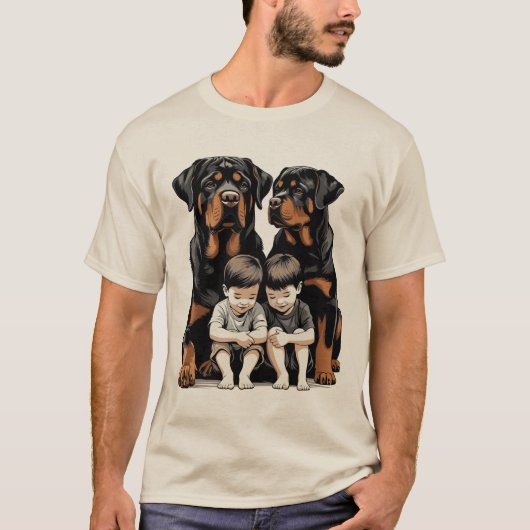 Rottweilers als trouwe beschermers van kinderen t-shirt (Voorkant)