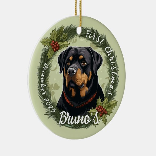 Rottweiler's Eerste Kerstmis Keramisch Ornament (Rechts)