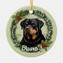 Rottweiler's Eerste Kerstmis Keramisch Ornament