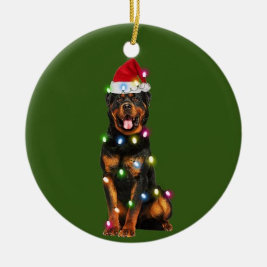 Rottweilers met kerstschaats Santa Hat Keramisch Ornament (Voorkant)
