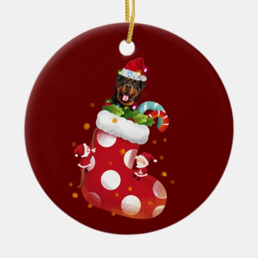 Rottweilers met Petten kerst met sokken Keramisch Ornament (Voorkant)