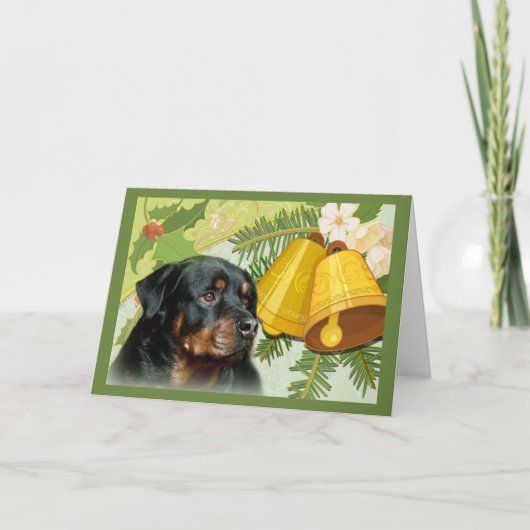Rottweiller Christmas Card Bells Feestdagen Kaart (Voorkant)
