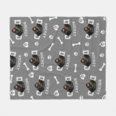 Rottweiller Papa, Grijs Aangepaste Naam Herhalen Fleece Deken (Voorkant (Horizontaal))
