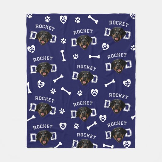 Rottweiller Papa, Navy Blue Aangepaste naam Herhal Fleece Deken (Voorkant)