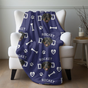 Rottweiller Papa, Navy Blue Aangepaste naam Herhal Fleece Deken