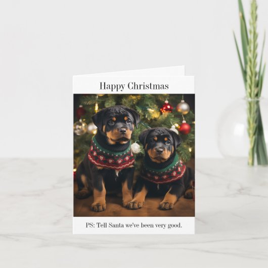 Rottweiller Puppies Happy Christmas Kaart (Voorkant)
