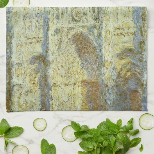 Rouen Cathedral West Facade Sunlight, Claude Monet Theedoek (Gevouwen)