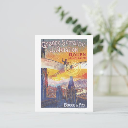 Rouen, Frankrijk - Pilot and Plane Briefkaart (Staand voorkant)