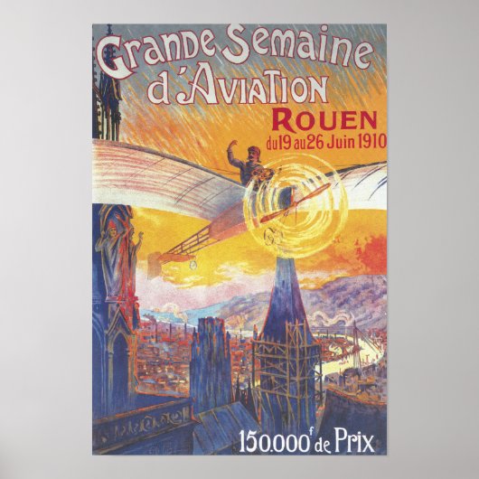 Rouen, Frankrijk - Pilot and Plane Poster (Voorkant)