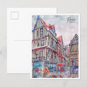 Rouen Frankrijk vintage reizen waterverf Briefkaart