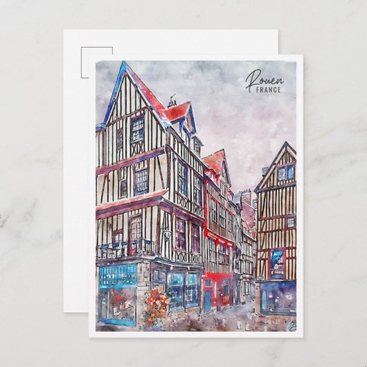 Rouen Frankrijk vintage reizen waterverf Briefkaart (Voorkant / Achterkant)