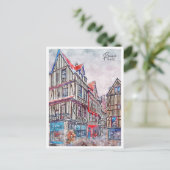 Rouen Frankrijk vintage reizen waterverf Briefkaart (Staand voorkant)