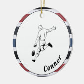 Rougby Player's Name Striped Masculine Sport Theme Keramisch Ornament (Links)