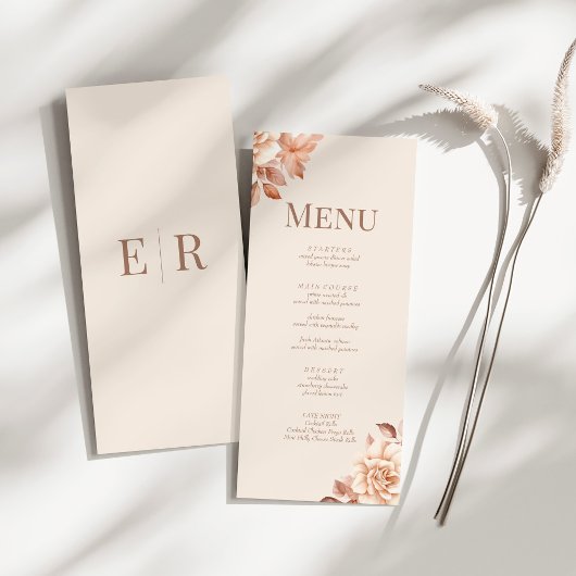 Rouge Beige Monogram Huwelijksmenu Kaart