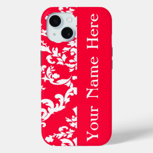 Rouge Bold Damask met naam @ Emporiomoffa iPhone 15 Case