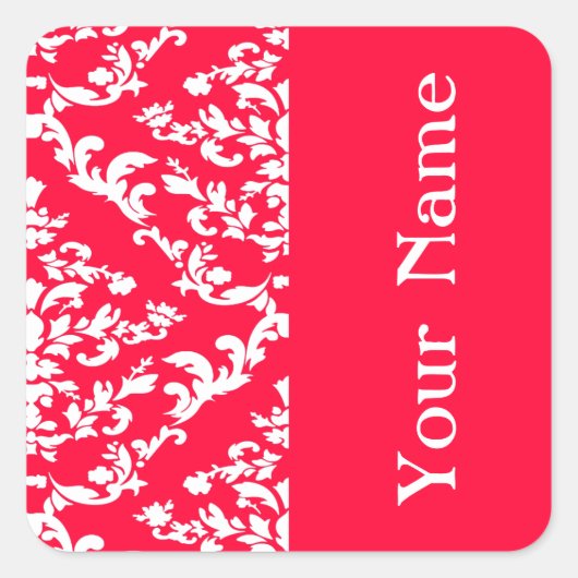 Rouge Bold Damask op Emporiomoffa met naam Vierkante Sticker (Voorkant)