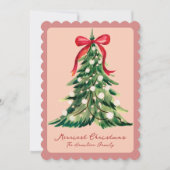 Rouge Coquette Versierde Rococo Strik Kerstboom Feestdagenkaart (Voorkant)