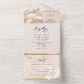 Rouge en Gouden Pampasgras Bruiloft All In One Uitnodiging (Binnen)