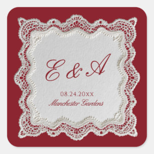 Rouge Rood Oud Geld Kant Trouw Vierkante Sticker