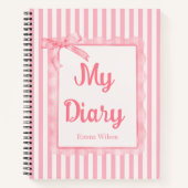 Rouge Roze Coquette Strepen Strik Monogram Dagboek Notitieboek (Voorkant)
