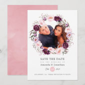 Rouge Roze en Diep Fluwelen Foto Bruiloft Save The Date (Voorkant / Achterkant)