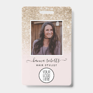 Rouge Roze en Gouden Glitter Werknemer of Stylist Badge