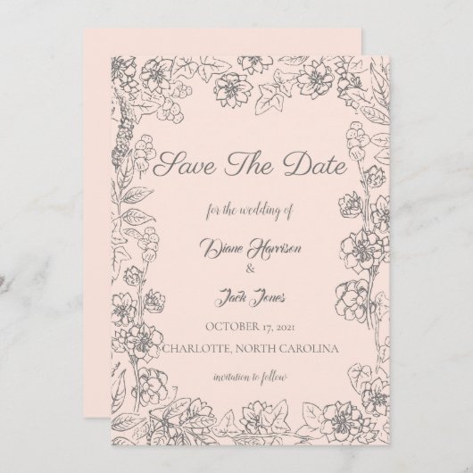 Rouge Roze en Grijs Bewaar de Datum Trouwdag Kaart (Voorkant / Achterkant)