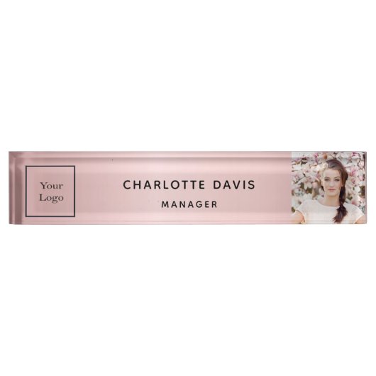 Rouge roze foto elegante bedrijfslogo naambordje (Voorkant)