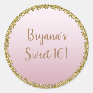 Rouge Roze Gedompelde Gouden Glitters Glam Glitter Ronde Sticker