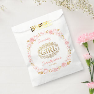 Rouge Roze & Gouden Bloemenmeisje Baby Shower Bedankzakje