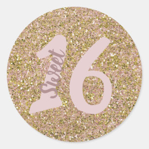 Rouge Roze & Gouden Glam Glitter Feest Favor Ronde Sticker