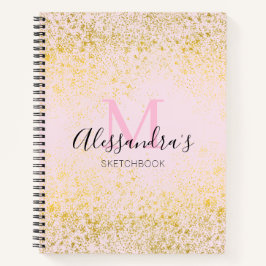 Rouge Roze & Gouden Glitter Monogram Naam Schetsbo Notitieboek