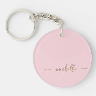 Rouge Roze Minimalistische Gouden Monogram Naam Le Sleutelhanger