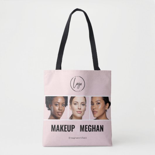 Rouge Roze Modern Logo Foto Make-up Studio Tote Bag (Voorkant)