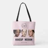 Rouge Roze Modern Logo Foto Make-up Studio Tote Bag (Achterkant)