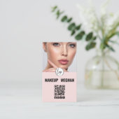 Rouge Roze Modern Logo QR Code Foto Make-up Zakeli Visitekaartje (Staand voorkant)