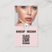 Rouge Roze Modern Logo QR Code Foto Make-up Zakeli Visitekaartje (Voorkant)