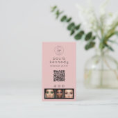 Rouge Roze Moderne Foto Logo QR Code Visitekaartje (Staand voorkant)