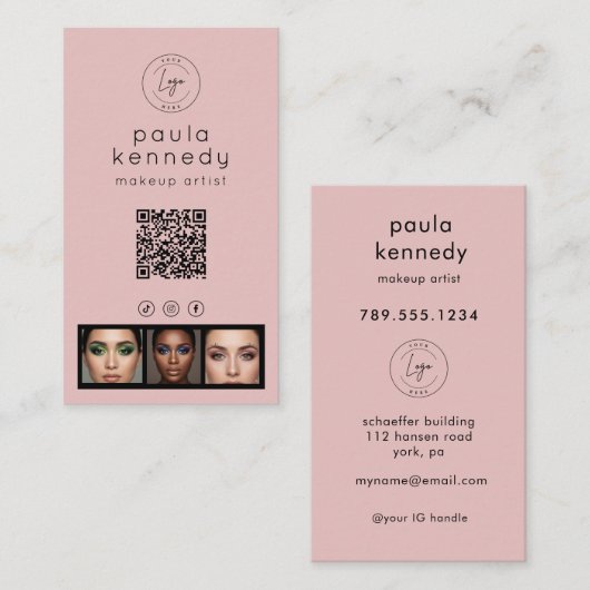 Rouge Roze Moderne Foto Logo QR Code Visitekaartje (Voorkant / Achterkant)