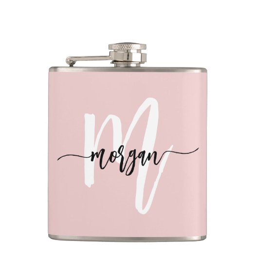 Rouge Roze Monogram Mooie Meisjesachtige Scriptlet Heupfles (Voorkant)