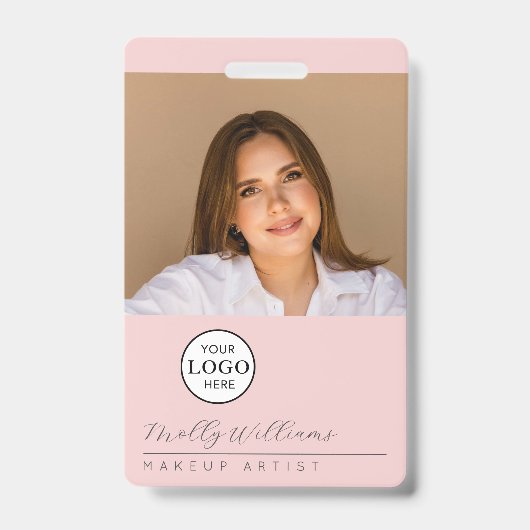 Rouge Roze Schrift Logo Foto Make-up Badge (Voorzijde)
