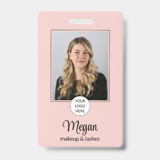 Rouge Roze Schrift Logo Foto Make-up Badge (Voorzijde)